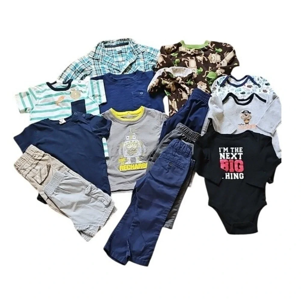 Baby Boy 12-18 Months Clothes Bundle Carters Gerber Plaid Robot Monkey 12pc Lot